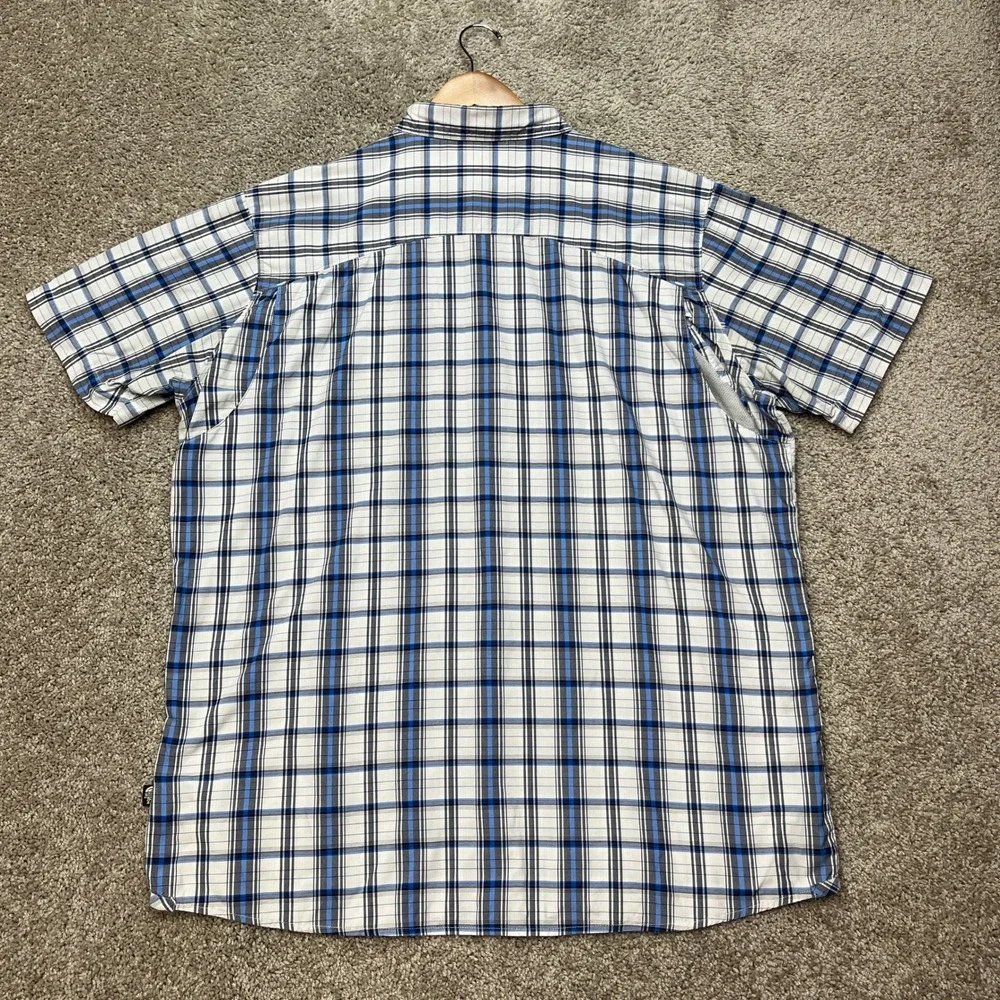 The North Face Button Down Shirt Mens XXL Blue White Plaid Short Sleeve Vented